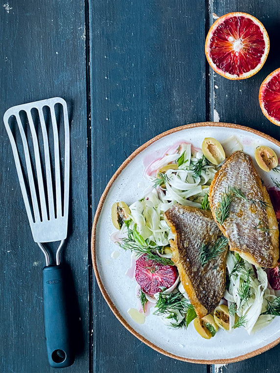 Crispy Skin Snapper, Blood Orange, Fennel & Green Olives