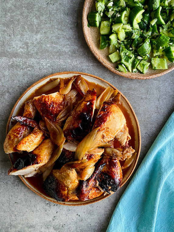 Whole Roast Teriyaki Chicken with Smashed Cucumber Salad