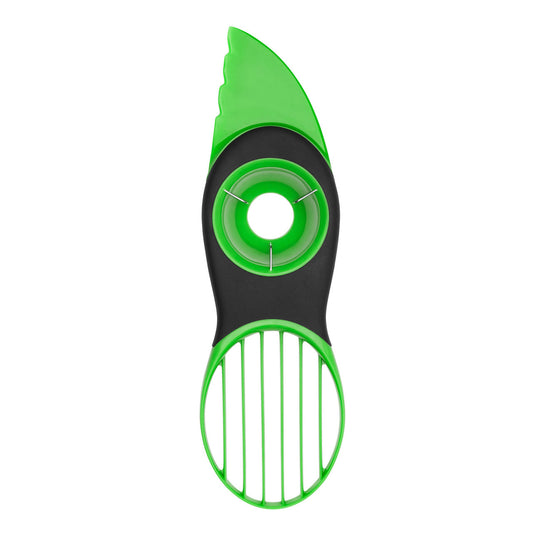 Green and black kitchen tool on a white background