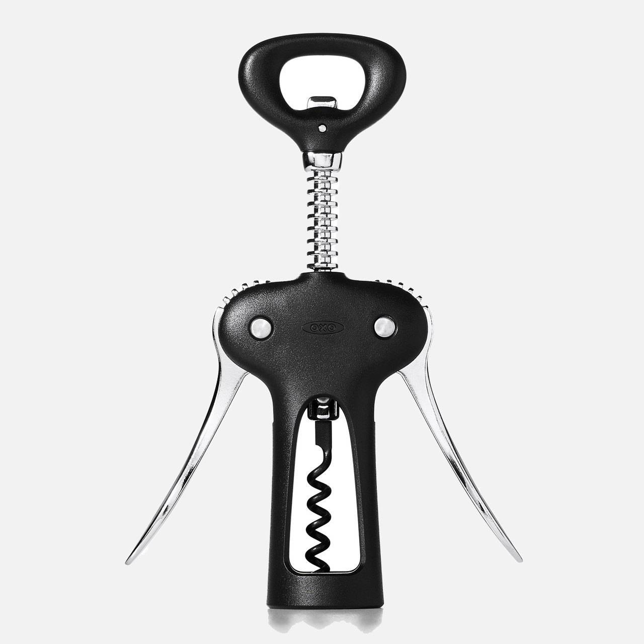 Winged corkscrew with bottle opener